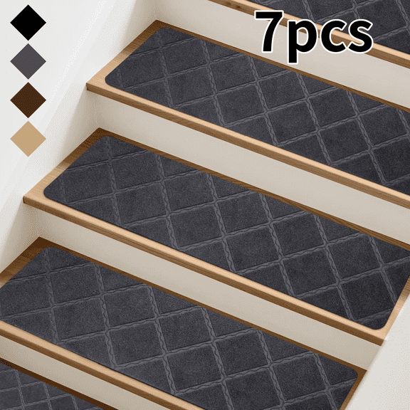 Evlmd Stair Treads Carpet Non-Slip Indoor, 7 pcs Wood Stair Treads Rugs Anti-Moving Modern Stair Runners Safety for Kids, Dogs, 8" X 30"