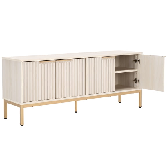 SAFAVIEH Lylia 4 Door Media Stand, White/Gold Legs/Gold Handle (60.8 in. W x 17.7 in. D x 24.6 in. H)
