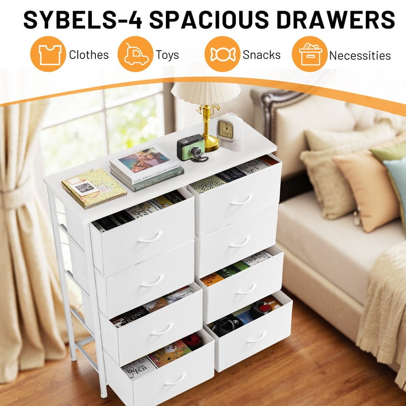Sybels Storage Dresser with 8 Drawers, Anti-Tip Fabric Chests Organizer Tower Furniturefor Bedroom, Closet, Hallway, Entryway, White