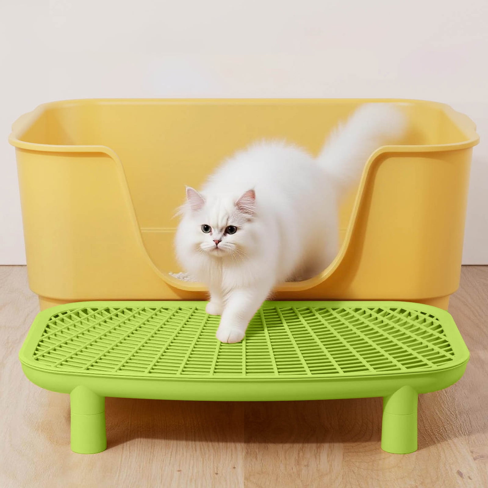 Qiopertar Double Layer Cat Litter Mat, Anti-Slip Litter Trapping Pad for Cat Box, Waterproof Pet Floor Mat with Sand Control Grooves for Bathroom Kitchen Laundry Room, Green
