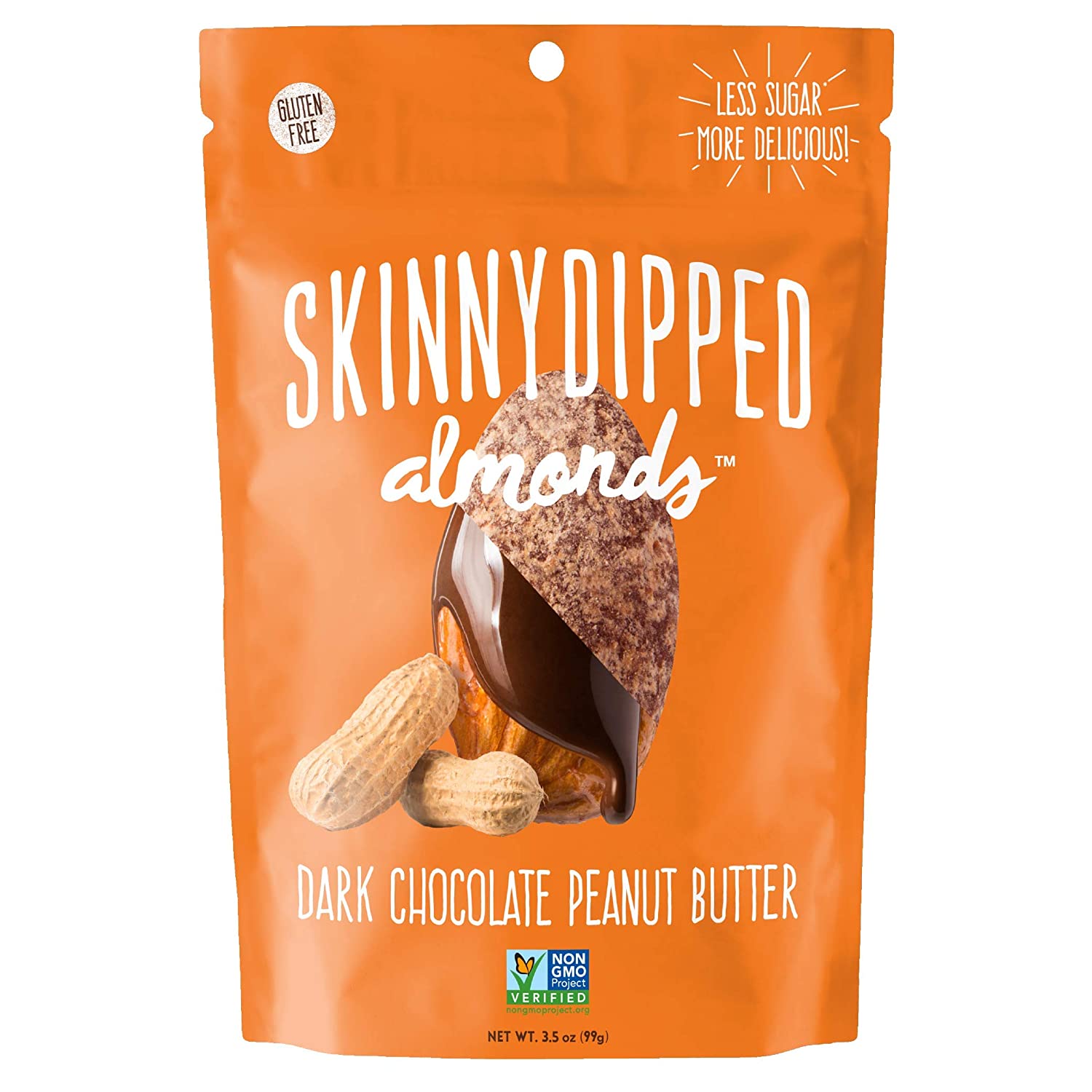 SKINNYDIPPED ALMONDS Dark Chocolate Peanut Butter Covered Almonds, 3.5