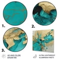 thumbnail image 3 of Designart "Captivating Liquid Ink in Turquoise and Gold" Abstract Marble Metal Wall Art, 3 of 5