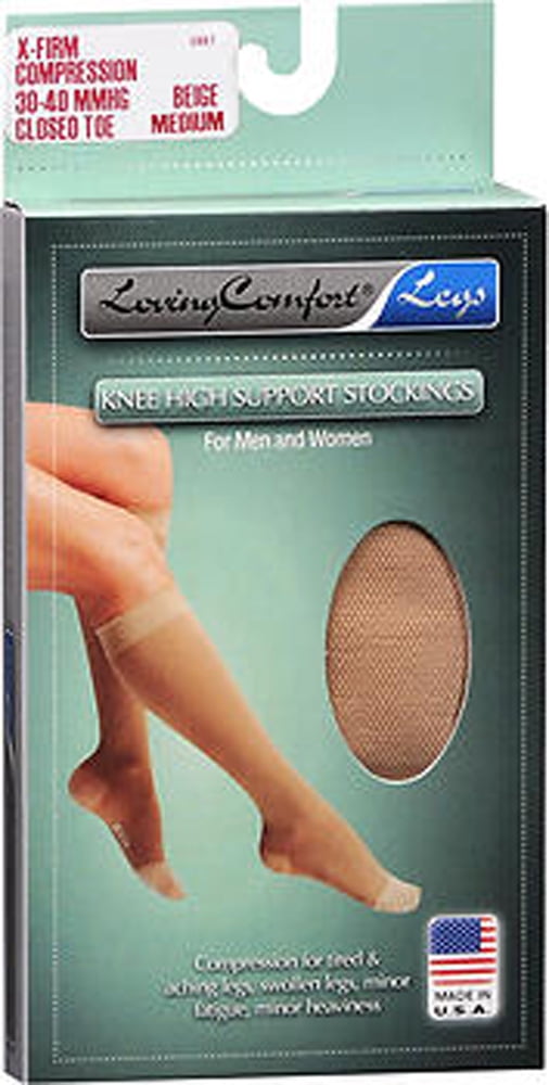Loving Comfort Support Knee High Stockings, XFirm Compression, Beige