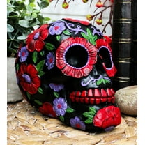 Ebros Black Day of The Dead Floral Blooms Sugar Skull Figurine DOD Skulls 6" L