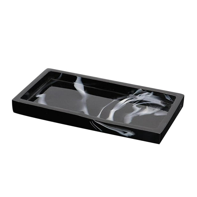 Bandeja para tocador de inodoro, bandeja para tanque de baño, bandeja de almacenamiento de bañera de resina con estampado de mármol Negro