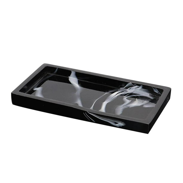 Bandeja de resina de imitación de mármol para baño, bandeja cuadrada para guardar joyas. Negro