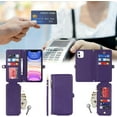 thumbnail image 3 of Compatible with iPhone 11 Wallet Case,Detachable 2 in 1 Magnetic [9 Card Slots] Removable Wrist Strap Zipper Wallet Shockproof Kickstand Multi-Function PU Leather Case for iPhone 11,6.1" Purple, 3 of 16