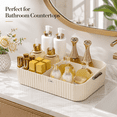 thumbnail image 6 of ABPETE Large Capacity Makeup Organizer,12 Slots Makeup Brush Holder,Makeup Storage with Handle,Vintage Striped Cosmetic Organizer for Bathroom Countertops,Desk Storage Container(Cream), 6 of 7