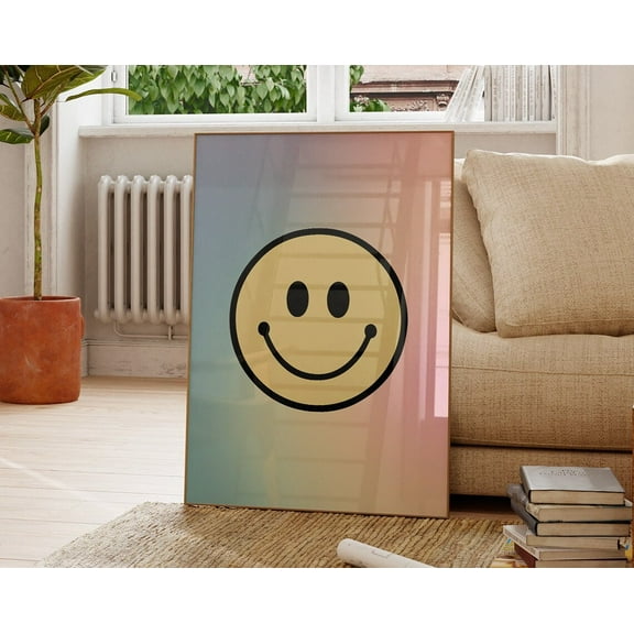 Miluva Smiley Face Art Print, Trendy Art Prints, Dorm Decor, Modern Art Print, Retro Trendy Art, Y2K Wall Prints, Girly Wall Art, Gen Z Prints Decor For Living Room Bedroom, 8x12 UNFRAMED