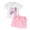 Pink, variant on Aojekbee Little Girl Shorts Outfit Fuzzy LetterFloral Embroidery Short Sleeve Tops with Solid Color Shorts 2 Pcs Summer Clothes