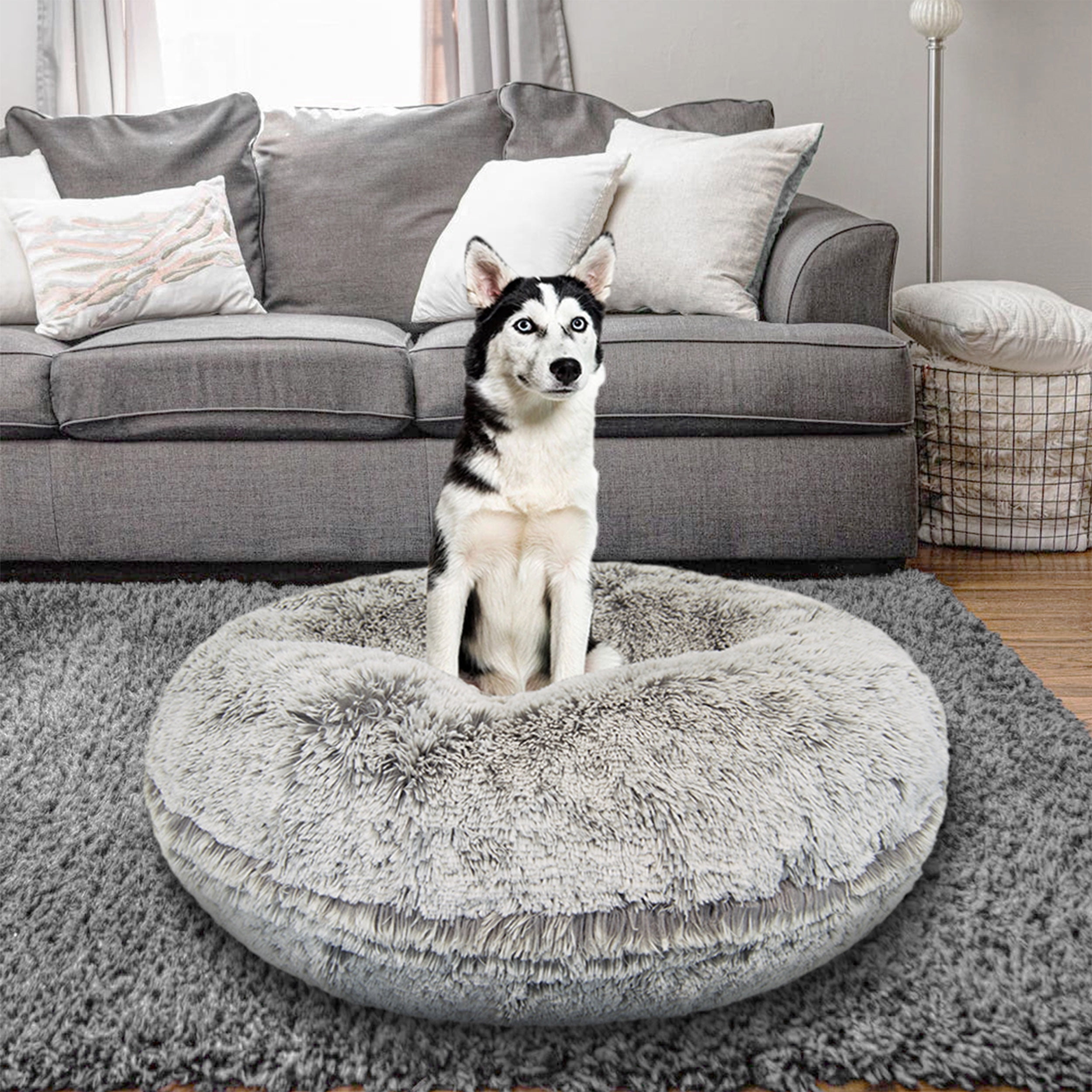 Bessie and Barnie Signature Frosted Snow Luxury Shag Extra Plush Faux Fur Bagel Pet/ Dog Bed