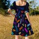 thumbnail image 5 of Vestido de manga corta con arte abstracto, vestido de fiesta, vestido de cumpleaños, vestido elegante., 5 of 7
