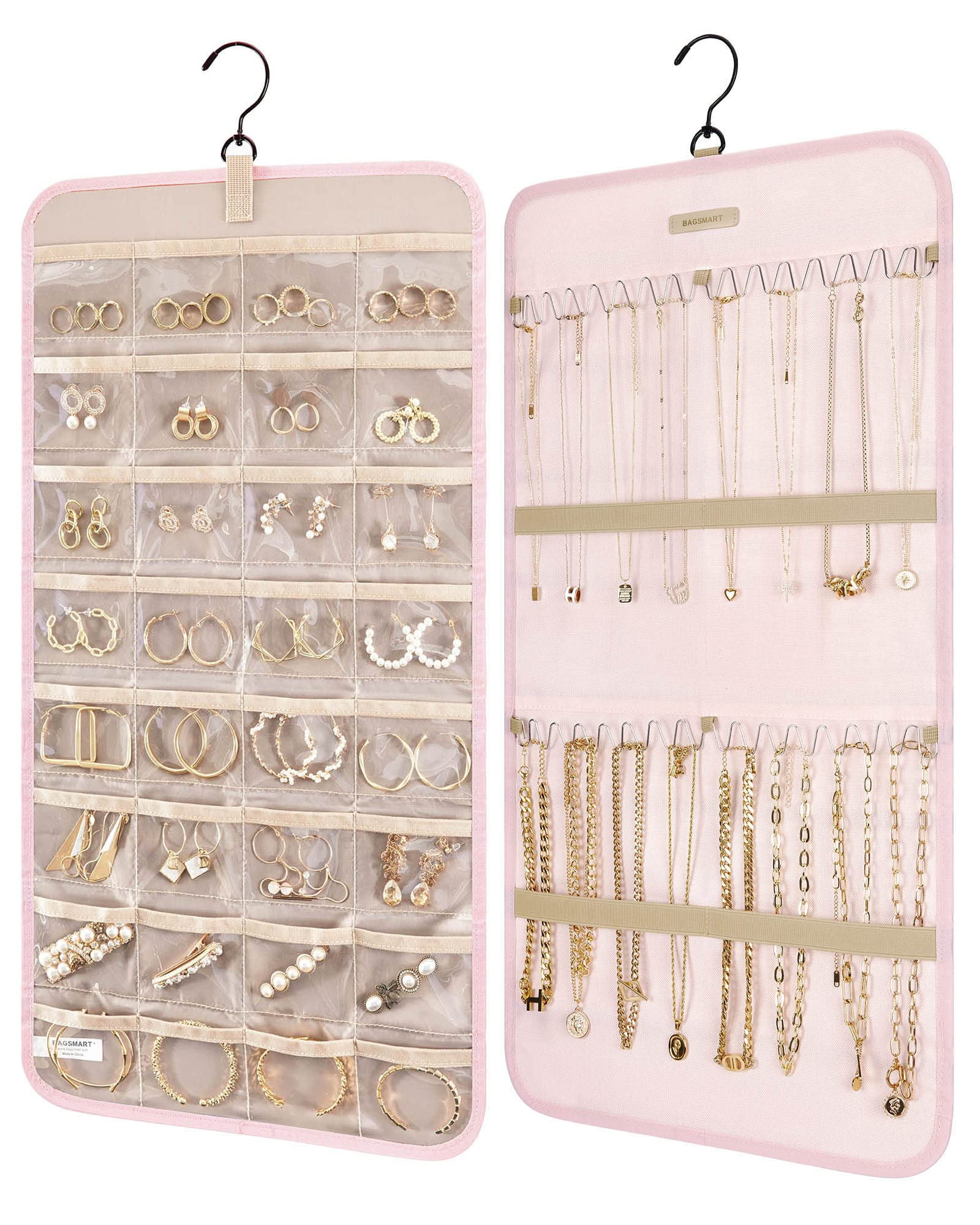 BAGSMART Jewelry Bag Hanging Roll Storage Organizer Case for Travel with  Pockets Large Capacity Necklaces Earrings Bracelets Bag - AliExpress