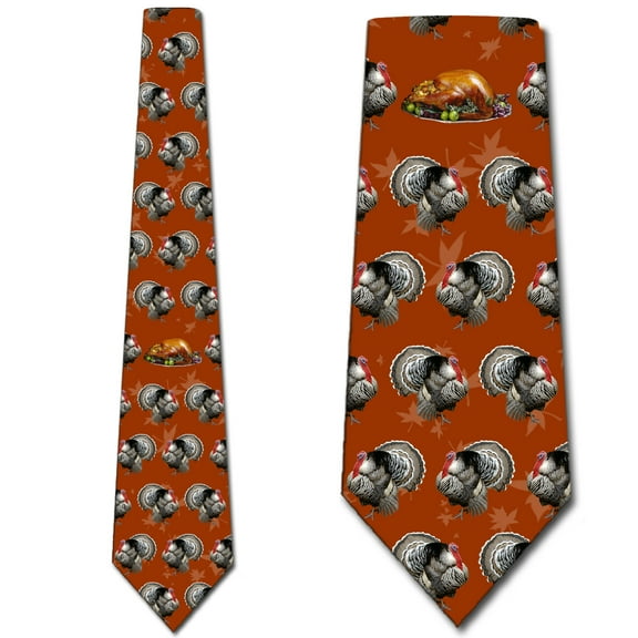 Thanksgiving Ties Mens Turkey Dinner Orange Necktie by Three Rooker