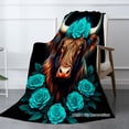 thumbnail image 2 of Joocar Bull With Blue Roses Flannel Blanket For Winter Gift Home Sofa Bed Decoration 50x60 inch, 2 of 5