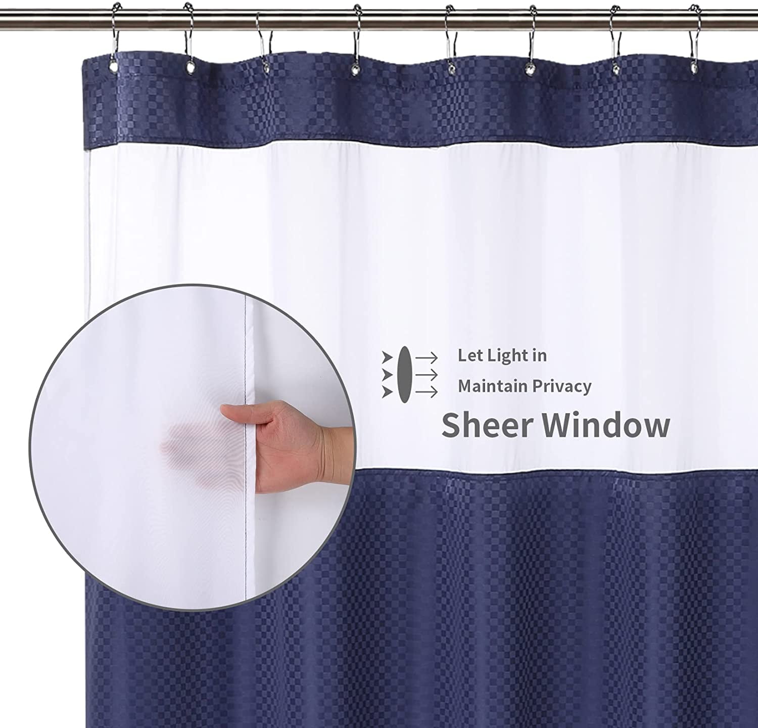 EastVita Extra Long Shower Curtain with Snap-in Fabric Liner Set
