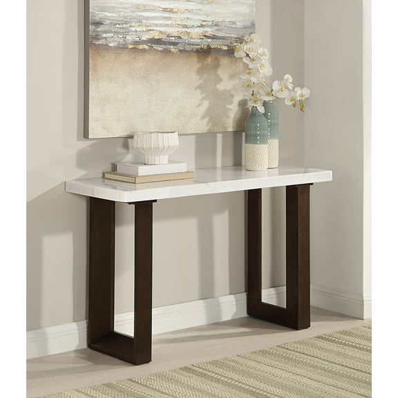 Newboti Edwyn White Natural Marble Top & Espresso Finish Sofa Table 588706671889422