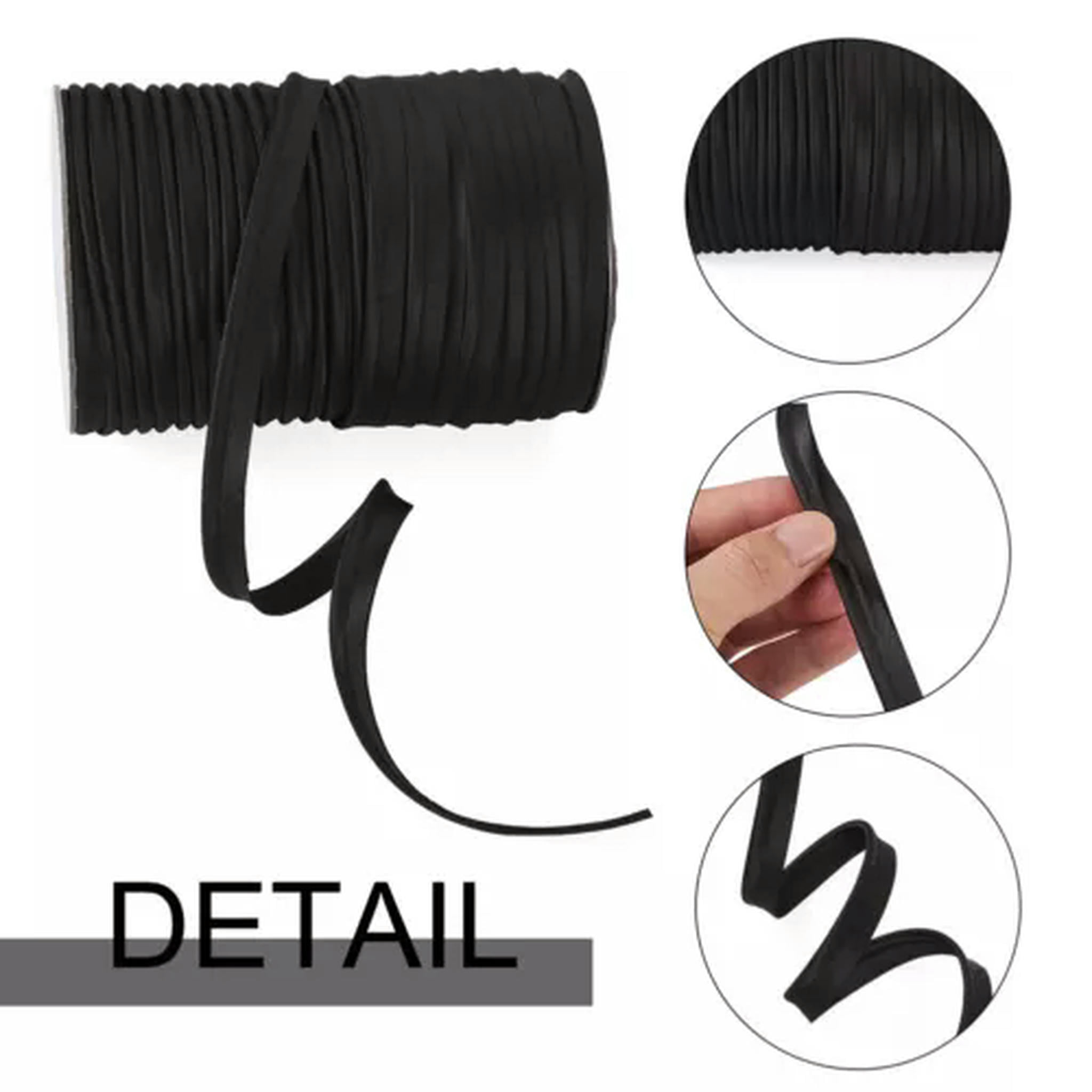 U8MO 109 Yards/roll 3/8 " Polyester Fiber Ribbons Trim Welting Cord for Clothing Sew-Black