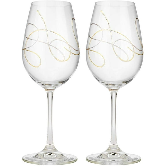 Crystalex 40729/350/QH013, 12 Oz Viola Gold String Bohemian Wine Glasses, Set of 2