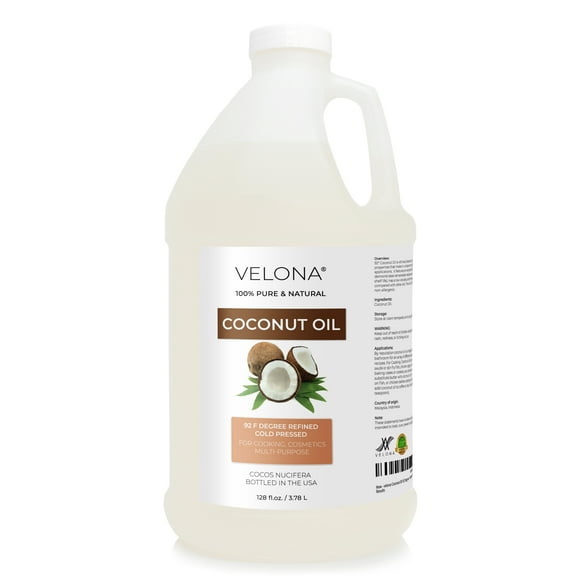 Coconut Oil 92 Degree by Velona - 1 Gallon / 128 Fl Oz | 100% Pure and Natural Carrier Oil | in jar | Refined, Cold pressed | Skin, Face, Body, Hair Care | Use Today - Enjoy Results