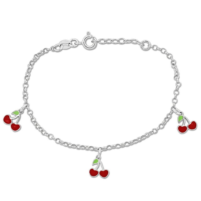 Miabella Cherry Charm Rolo Chain Bracelet in Sterling Silver