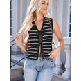 thumbnail image 3 of Women'S 2025 Summer Trendy Crochet Knit V Neck Sleeveless Tie Front Striped Sweater Vests Beach Outfits Black L, 3 of 7