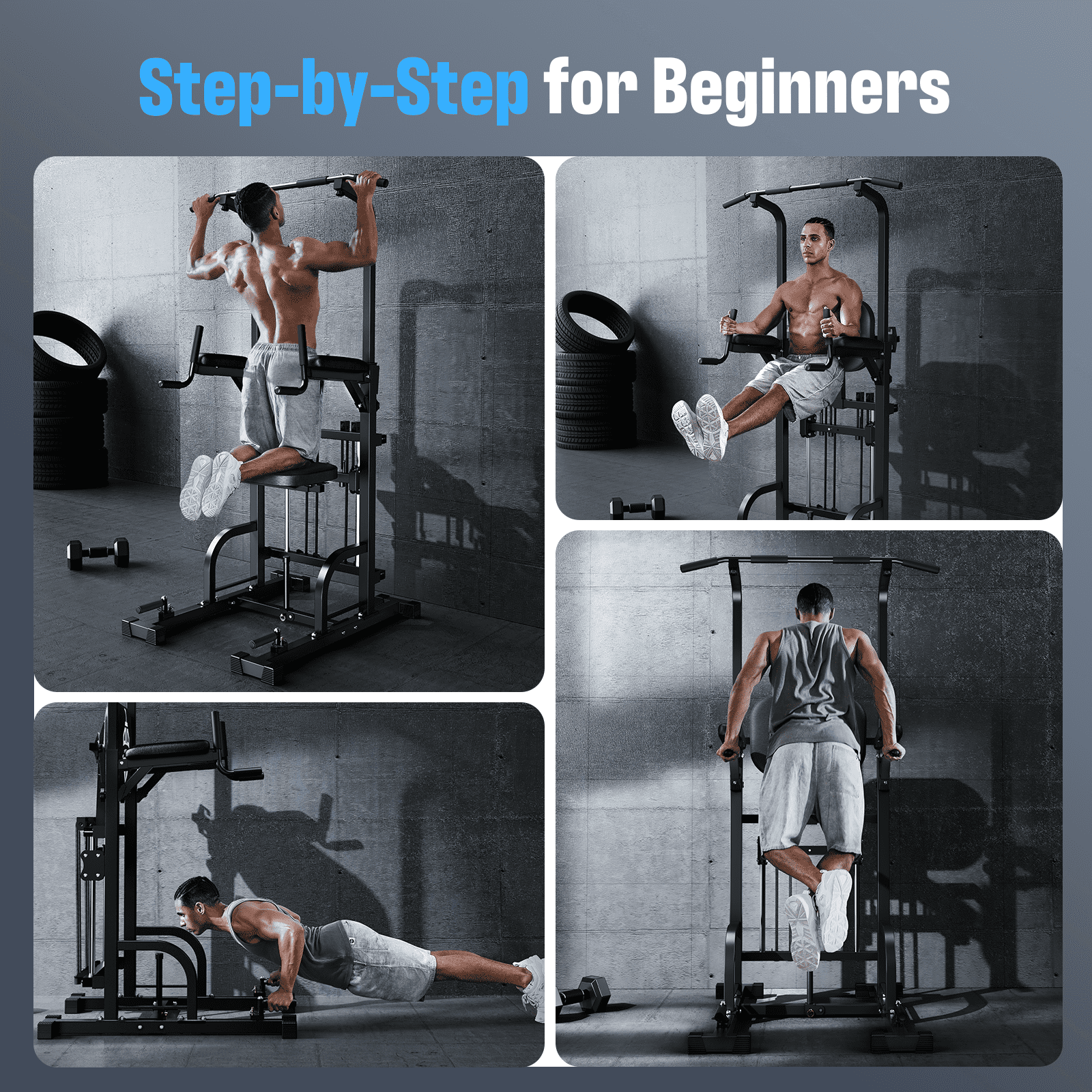 Fed Fitness Sportsroyals Power Tower Pull Up Bar Station, 450LBS Stable Pull Up Dip Station for Home Gym
