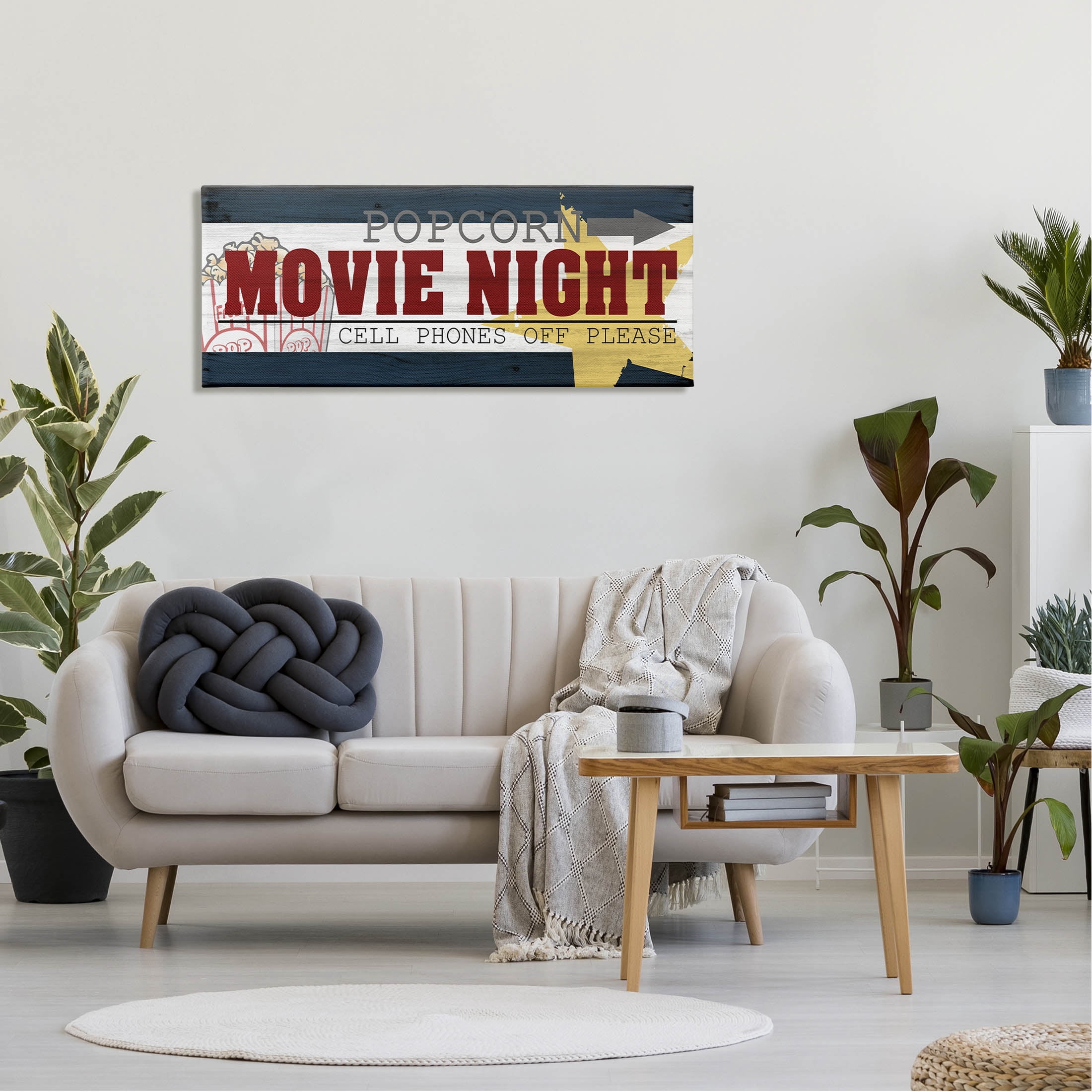 Movie Night Vintage Sign Typography Graphic Art Gallery Wrapped Canvas Print Wall Art