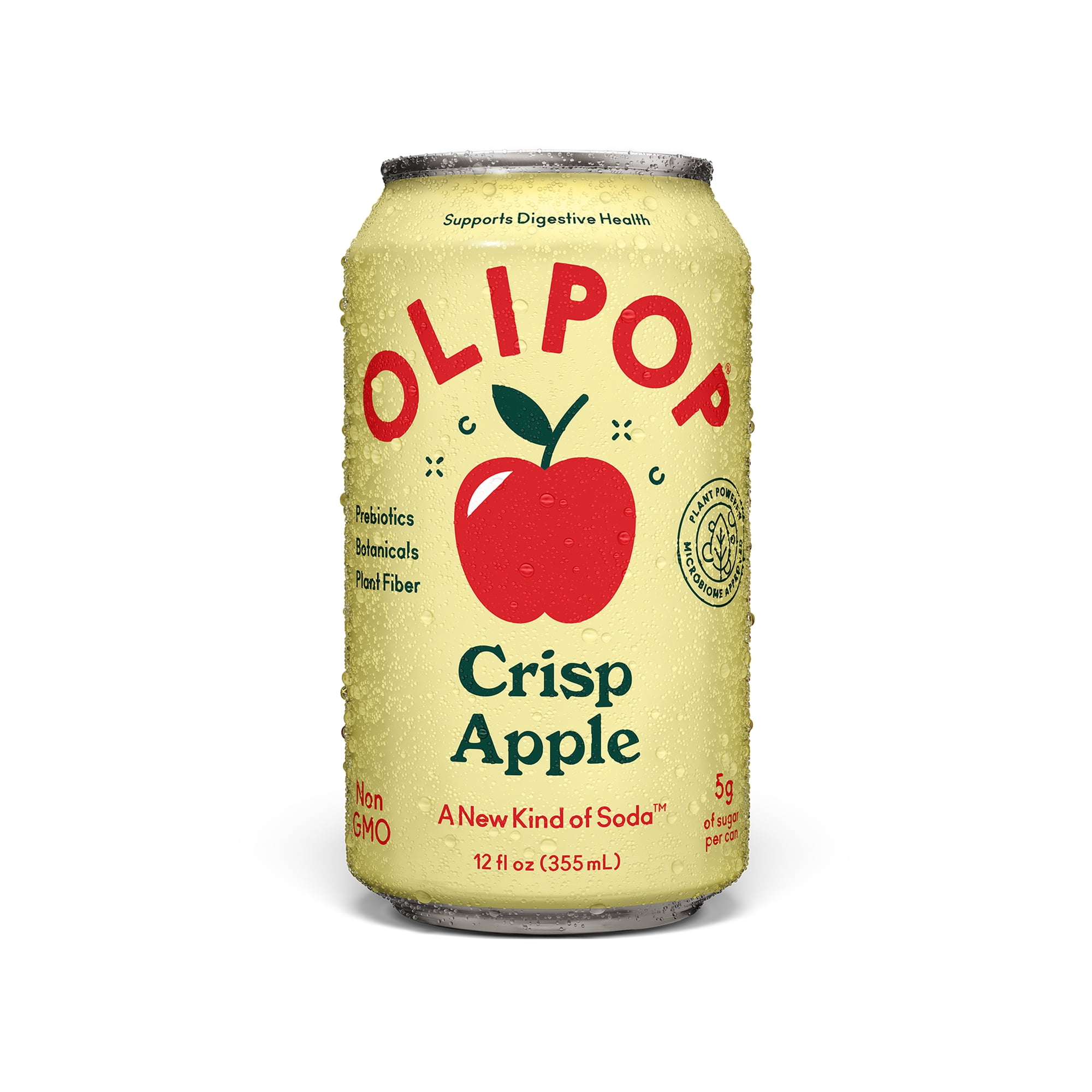 OLIPOP 9g Fiber Prebiotic Soda, Crisp Apple, 12 fl oz, Single, Refrigerated