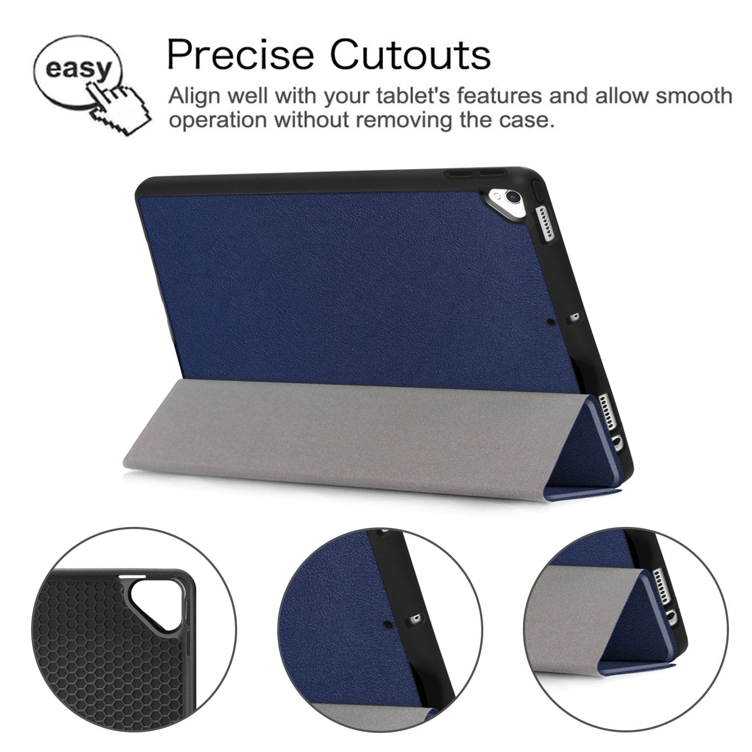 Allytech iPad 10.2 Case with Pencil Holder, iPad 8th 7th Generation Case Cover, Ultra Slim Folding Stand Smart Shell Auto Sleep Wake Shockproof TPU Back Cover for Apple iPad 10.2, Darkblue