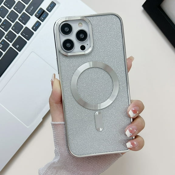 for iPhone 13 Pro Max Magnetic Glitter Case,[Compatible with MagSafe] Luxury Plating Cute Bling Shiny Clear Lightweight Shockproof Slim Phone Cover for Women Girls,Silver