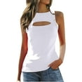 thumbnail image 3 of Karight Women's Cut Out Crewneck Ribbed Knit Sleeveless Slim Fit Tank Top Shirt, 3 of 9