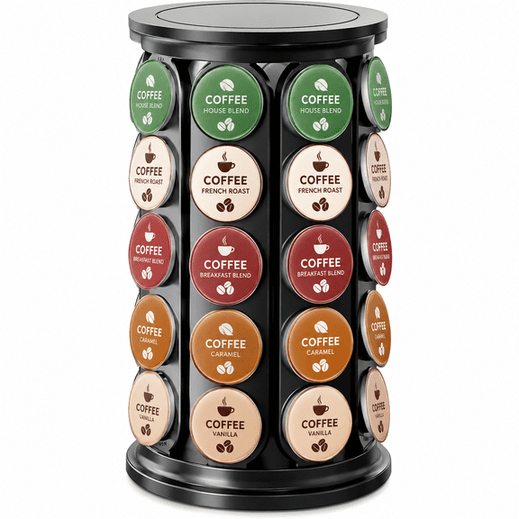 TeSabMi K Cup Holder, 40-Pod Coffee Pod Carousel Organizer, 360 Degree Rotating Countertop Stand, Black