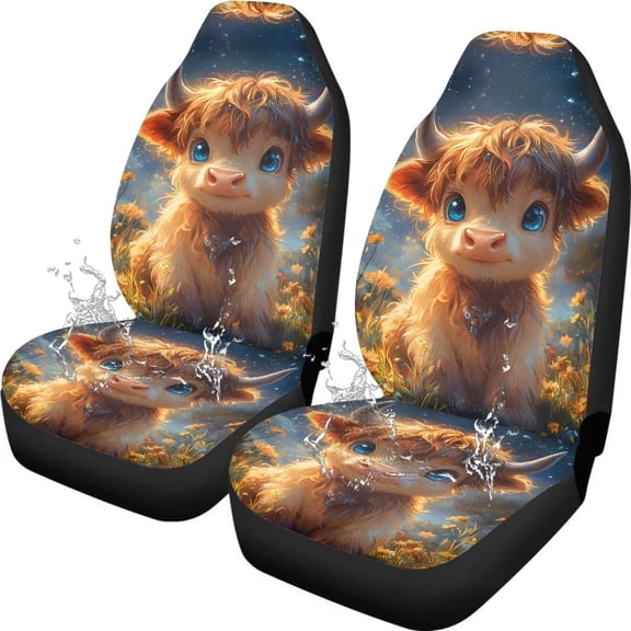 Yuyamidu Cute Highland Cow Car Seat Covers Front Seats Only, Universal Bucket Seat Cover Fit for Car Truck Van and SUV Comfortable