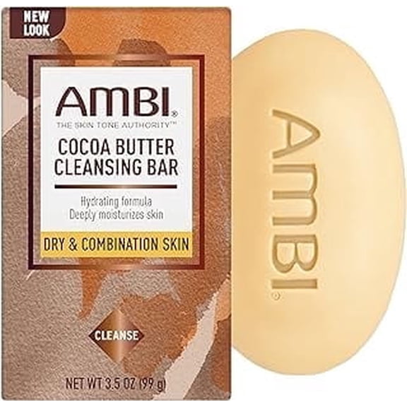 AMBI Cocoa Butter Cleanse Bar Soap, Hydrating Formula for Dry & Combination Skin, 3.5 OZ