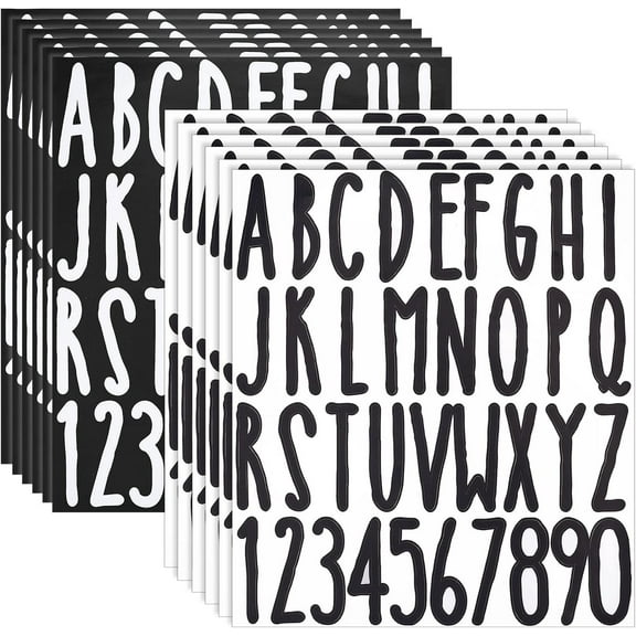 12 Sheets 2 Colors Self Adhesive 26 Capital Letter Stickers and 0-9 Number Mailbox Numbers Sticker Decal Black White Stick-on A-Z Letter for Craft Outdoor Sign Poster Windows Doors Car diy