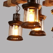 iMeshbean Rustic Farmhouse Furniture Wood Chandelier Pendant Lighting Fixture For 7 - 8 Kitchen Dining Room Bar Hotel Industrial Decor