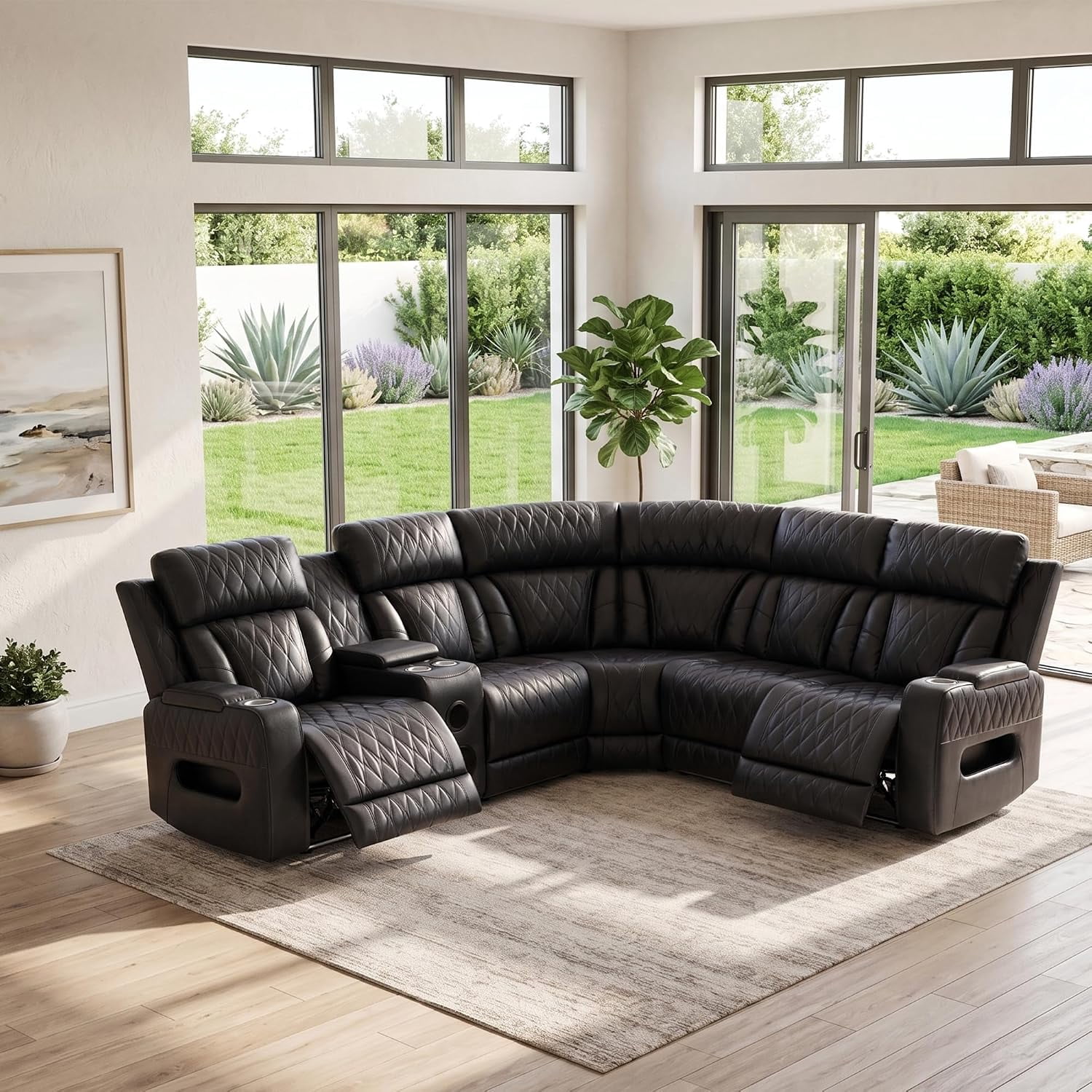 5 Seat L-Shaped Recliner Couch with USB Charging, 3PCS/Set Power Reclining Sectional Sofa with Cup Holders and Storage for Living Room, Home, Theater Seating, House, Apartment