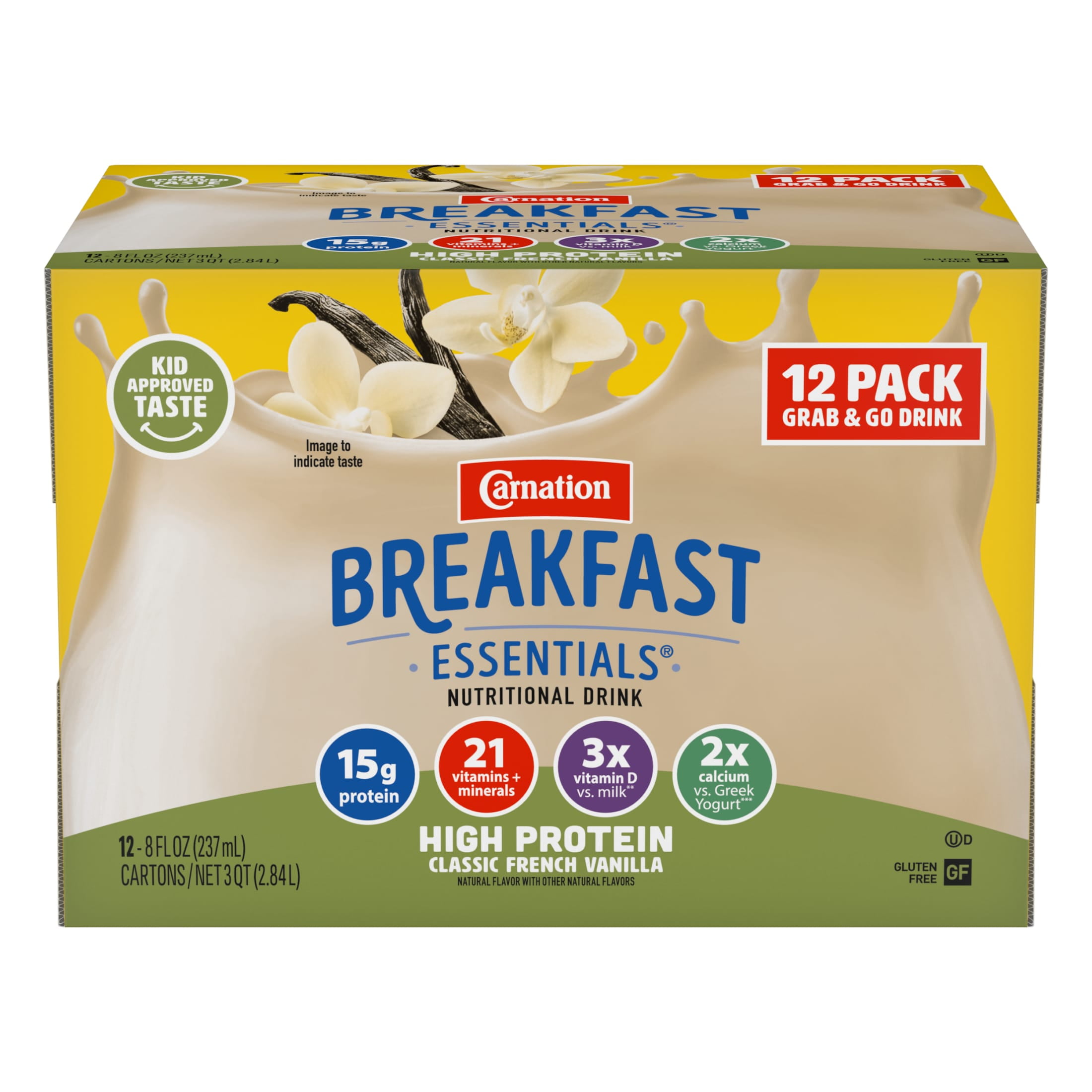 (2 pack) Carnation Breakfast Essentials High Protein Nutritional Drink Shakes, Classic French Vanilla Breakfast Shakes, 8 fl oz, 12 Pack