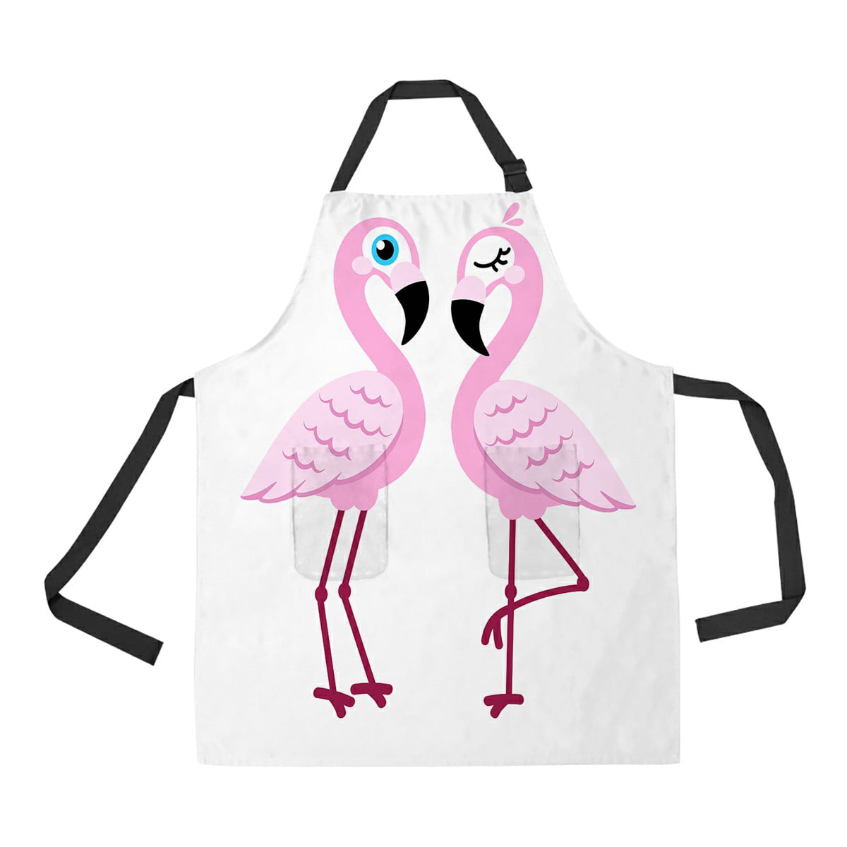 Artsy Funny Pink Flamingo Bird Drinking Wine Adjustable Bib Apron Adult Home Kitchen Apron Chef Apron for Men and Women 