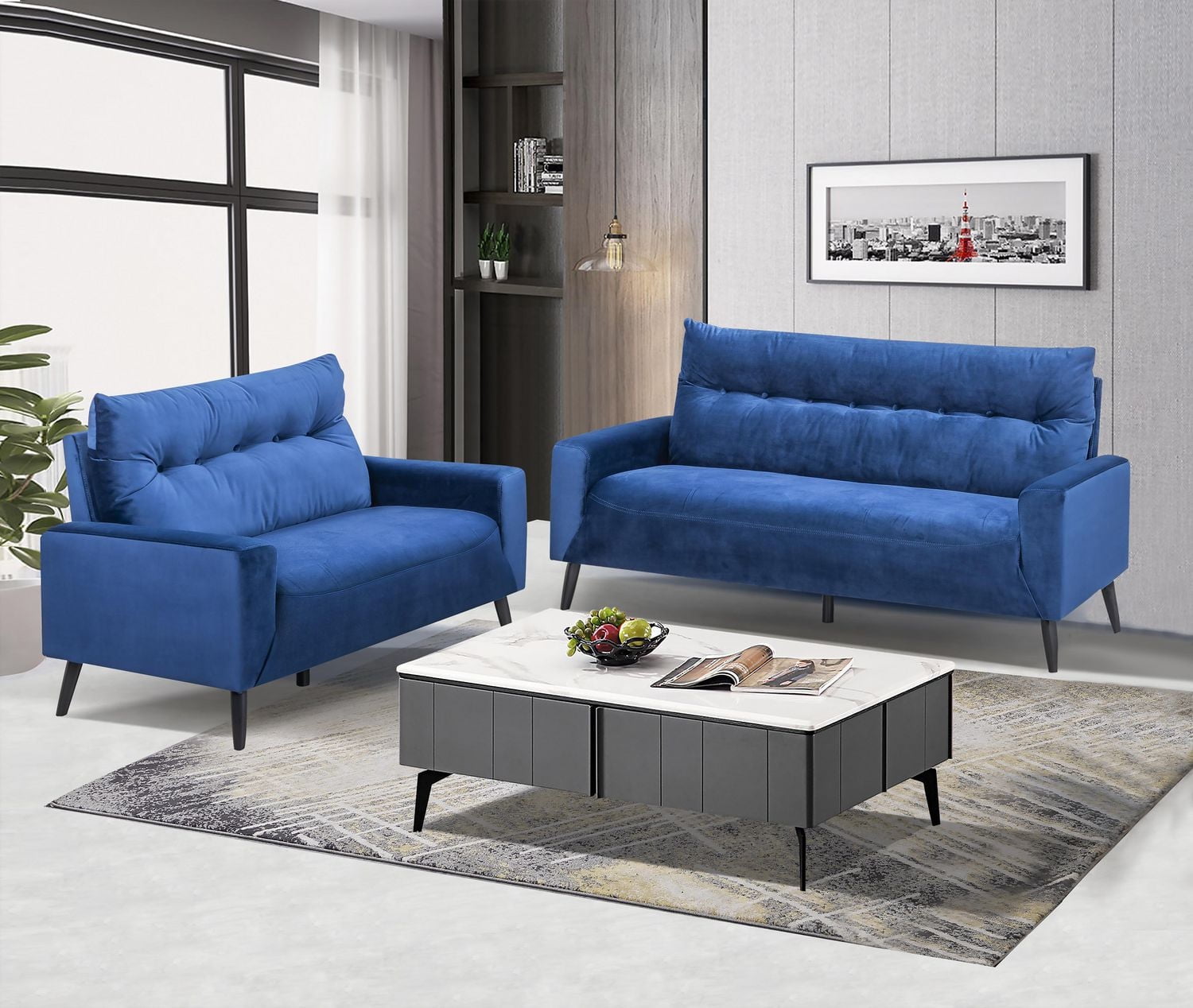 Topline Home Furnishings Loveseat, Blue Velvet