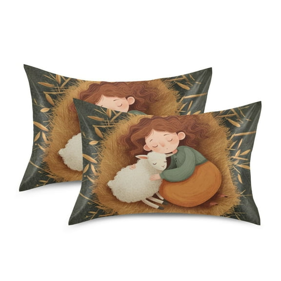 Silky Satin Standard Pillowcases For Hair And Skin The Girl with The Lamb