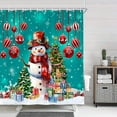 thumbnail image 3 of Merry Christmas Snowman Shower Curtain for Bathroom, Vintage Winter Snow Teal White Red Fabric Shower Curtains Set, Rustic Farmhouse Christmas Tree Snowflake Restroom Decor Accessories, 69X70IN, 3 of 4