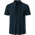 thumbnail image 3 of HAOMEILI Men's Short Sleeve Shirts Retro Style Lace up for Medieval,Viking,Hippie Halloween Cosplay Pirate Renaissance Costume, 3 of 5