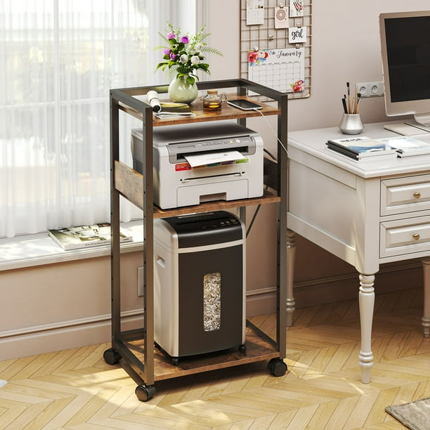 TCHOMENY 3Tier Mobile Printer Stand with Storage, Deskside Shredder