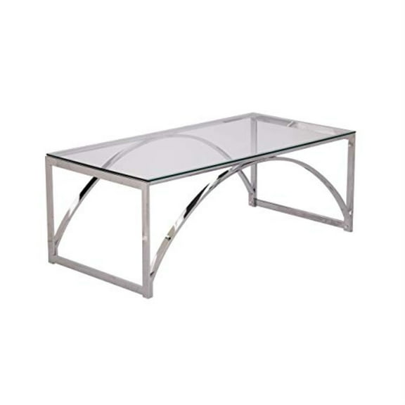 SEI Furniture Stevenly Metal Cocktail Table with Glass Top in Silver