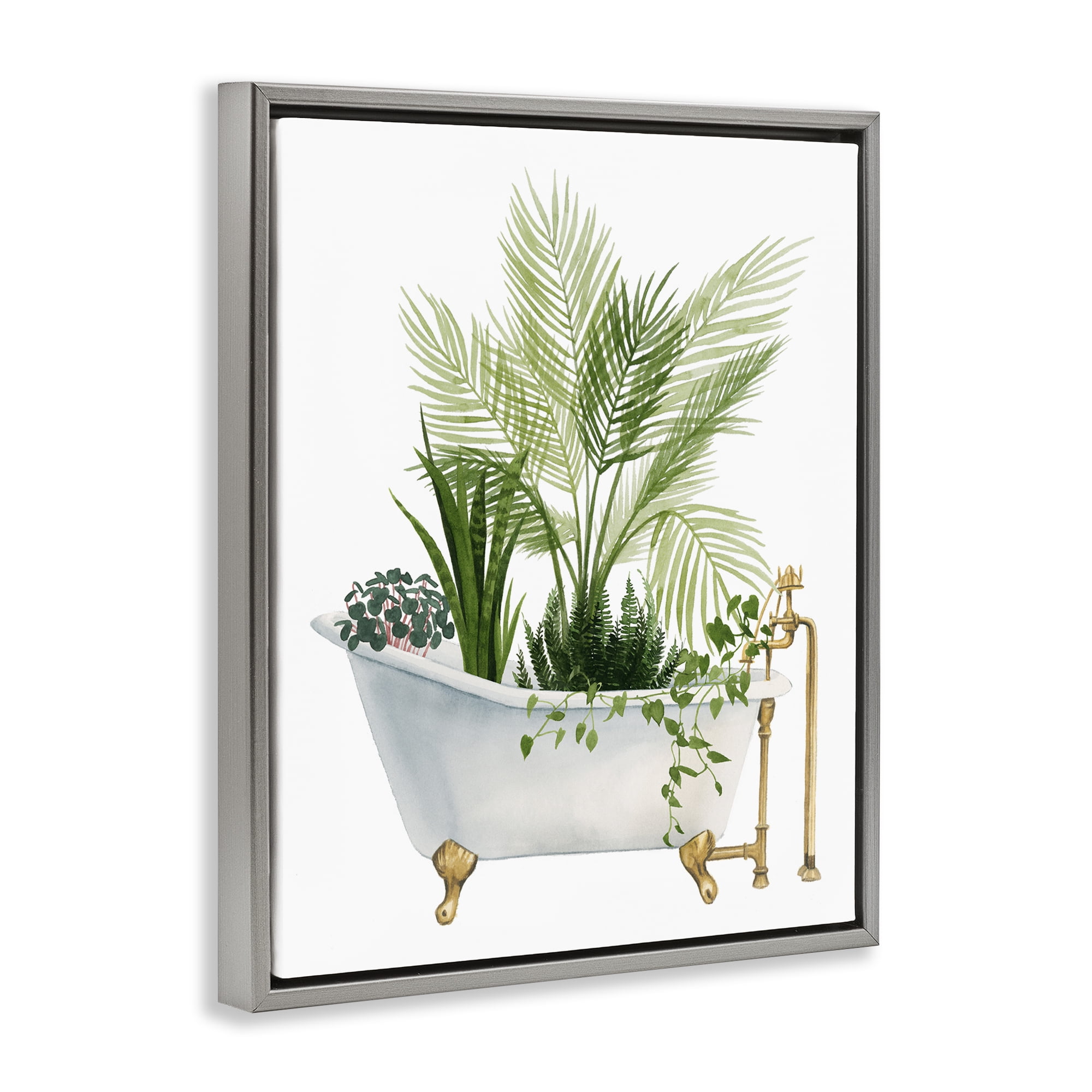 Various Plants Greenery Vintage Tub Gray Floating Frame Canvas Art, 25 x 31