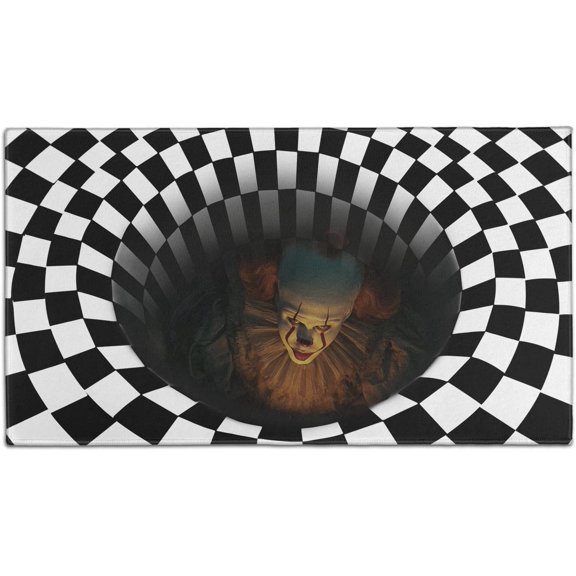 Festive 3D Illusion Funny Prank Pattern Kitchen Mat Halloween Door Mats Indoor Ghost Plaid Floor Mat Kitchen Rug Buffer Anti-Slip Scraping Sand Absorb Sewer Clown Kitchen Mat Witch Doormat 30" X 17"