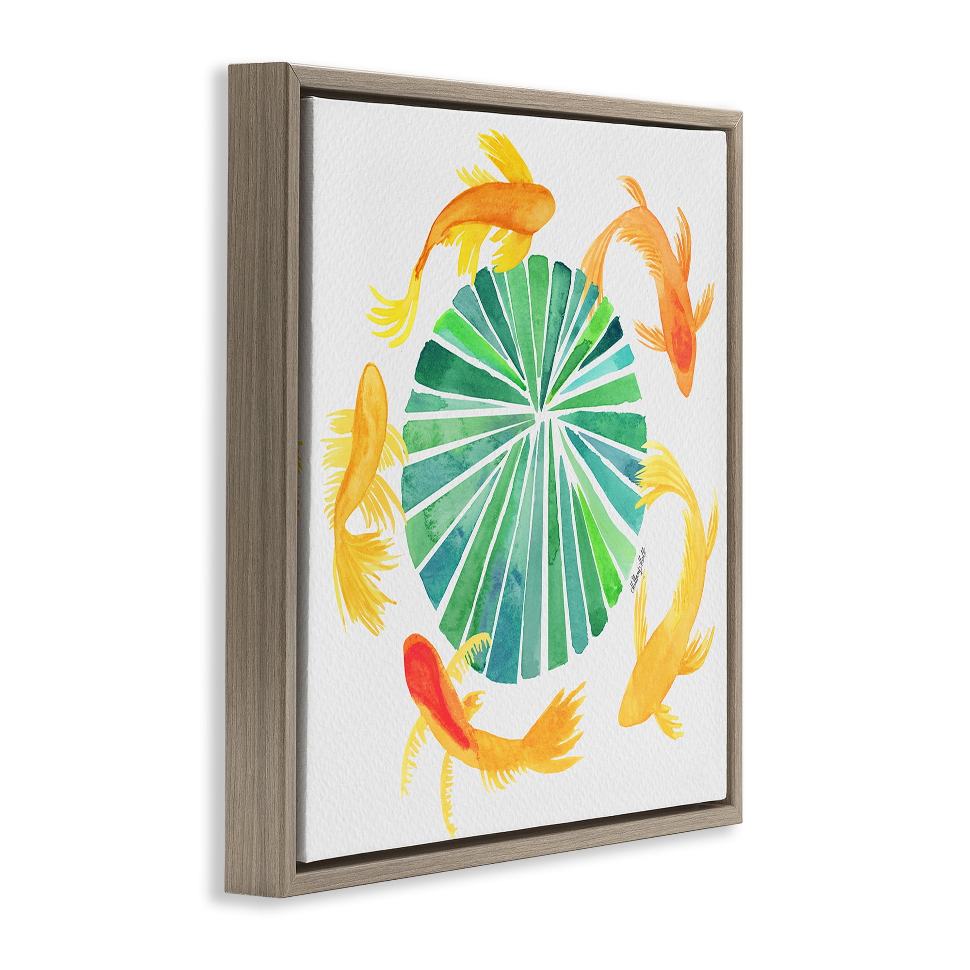 Stupell Industries Lotus Garden Orbital Fish Brown Framed Floater Canvas Wall Art, design by Hillary Holt