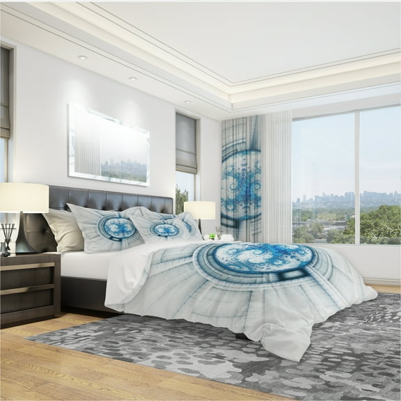 Designart 'Glowing Soft Blue Fractal Flower' Modern & Contemporary Duvet Cover Set